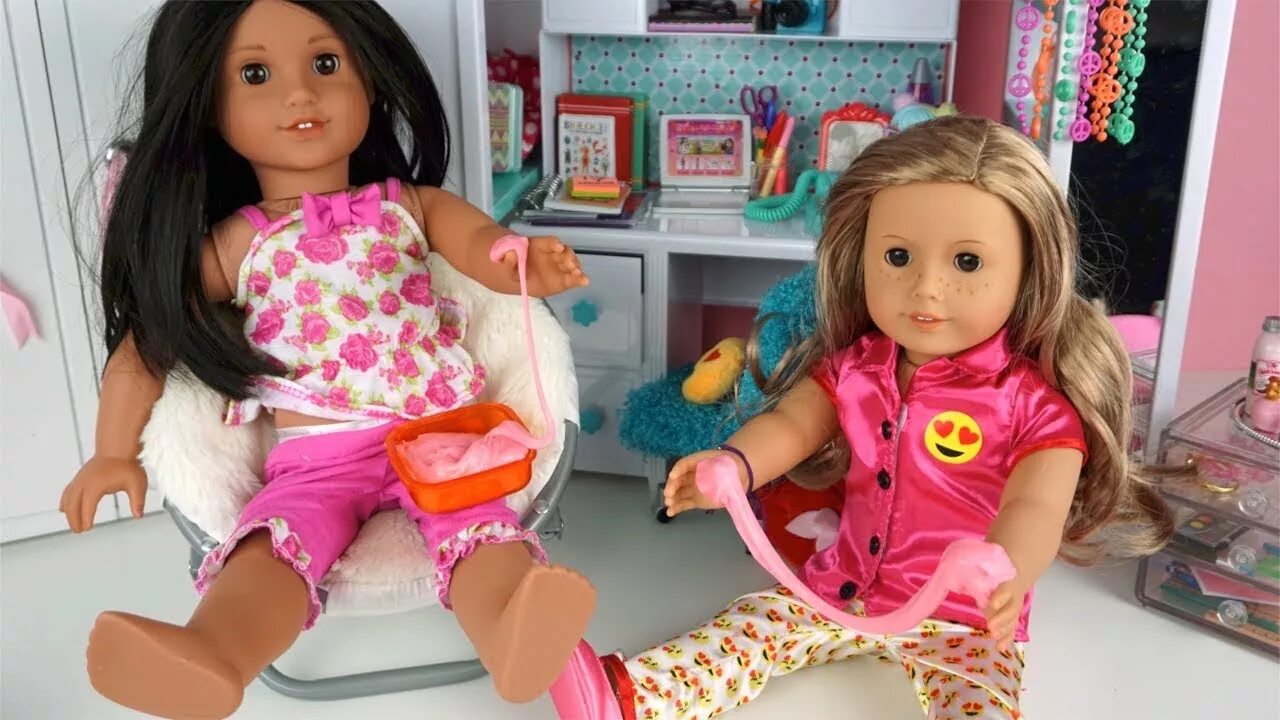 Куклы видео фото Doll Bunk Bed Slime DIY Sleep over Party - American Girl Play Videos - YouTube
