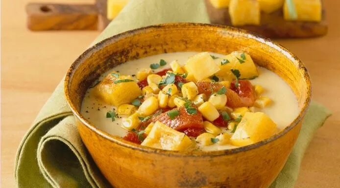 Кукурузный суп фото Corn Cream Soup with Diced Polenta Recipe Recipes, Food, Vegetarian entrees