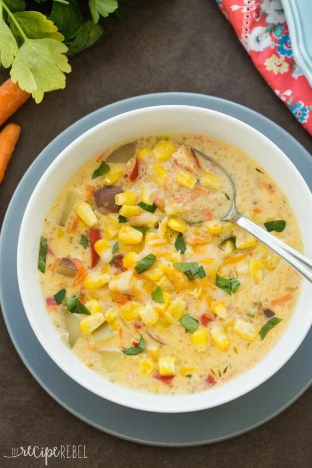 Кукурузный суп рецепт фото Easy One Pot Quinoa Corn Chowder Recipe Chowder recipes, Corn chowder recipe, Re