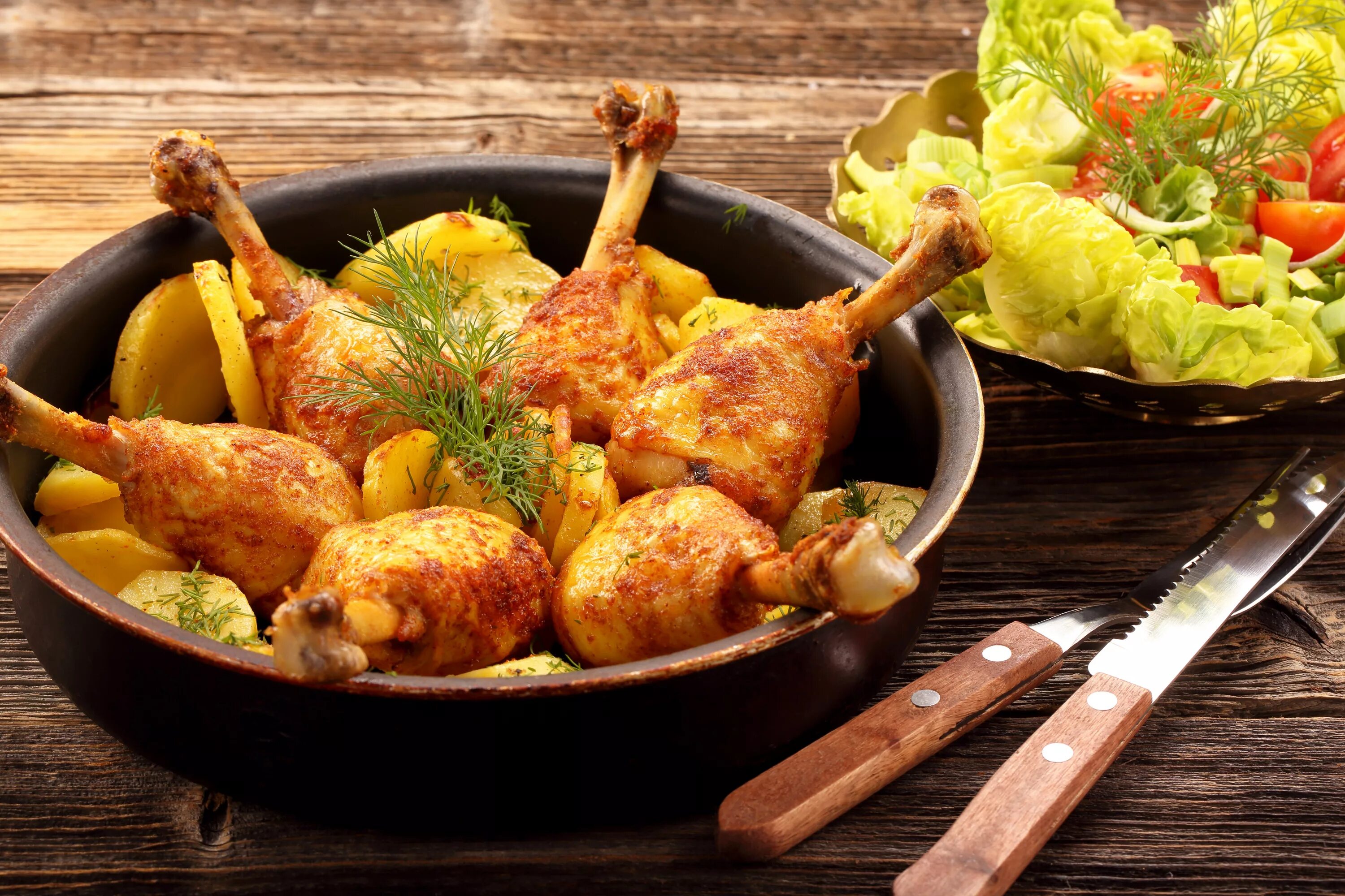 Кулинария рецепты с фото вторые блюда Download wallpaper chicken, knife, hot, tomatoes, salad, potatoes, meat, salad, 