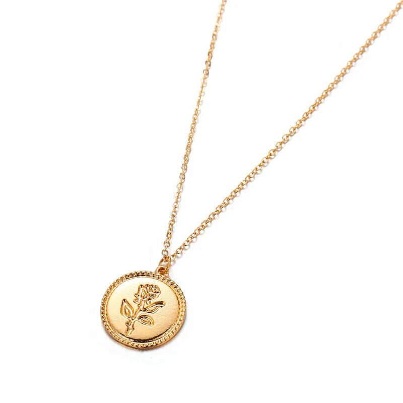 Кулоны из медицинского сплава под золото фото Купить Gold Fashion Women Coin Geometric Rose Sequin Pendant Necklace Statement 