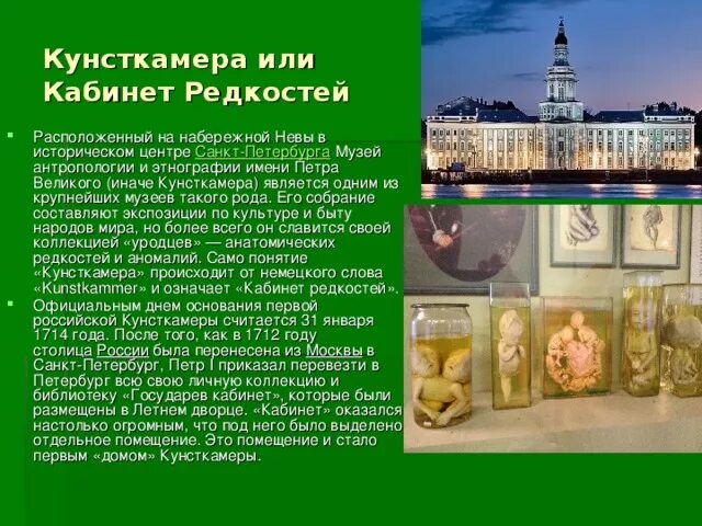 Кунсткамера в питере фото экспонатов с описанием Проект " Путешествие по России. Петербург" - классному руководителю, презентации