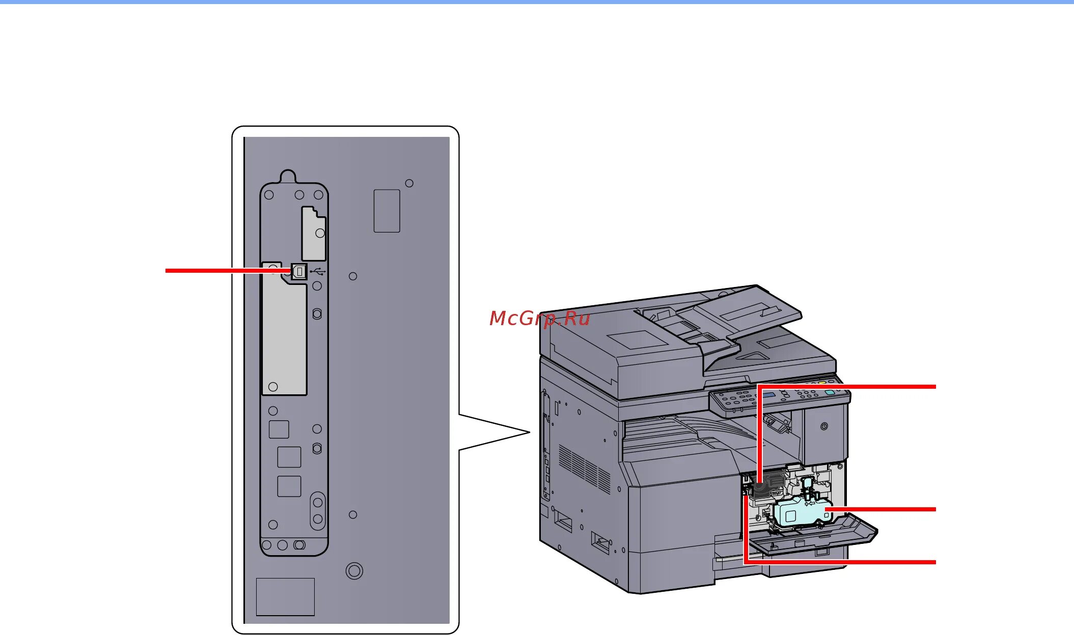 Куосера как подключить к компьютеру Kyocera TASKalfa 1800 1102NC3NL0 31/221 Разъемы/внутренние компоненты