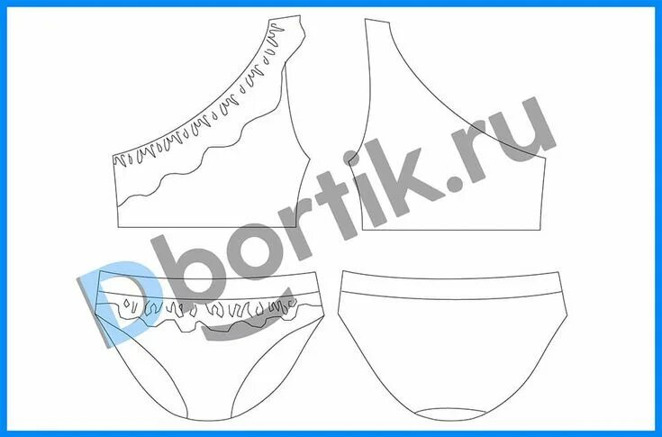 Купальник детский выкройка скачать Технический рисунок детского раздельного купальника. Размеры 80-86-92-98-104-110