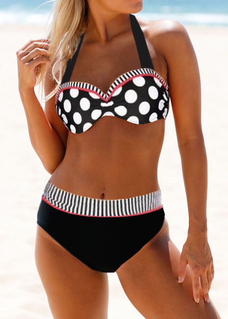 Купальник в стиле фото Strappy Back High Waist Dot Print Bikini Set Bikinis, Swimwear, Swimsuits in 201