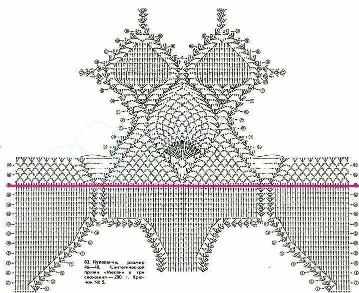 Купальник вязаный крючком слитный схема Crochet un maillot de bain 1 pièce - la Grenouille tricote Diagrama de crochê, M