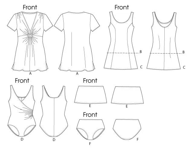 Купальник выкройка скачать Butterick 5795- Women's Cover-Up, Top, Swimdress, Swimsuit, Skirt and Briefs But