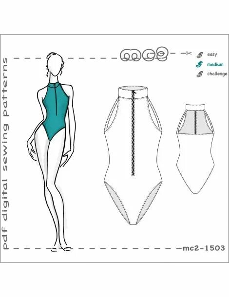 Купальник выкройка скачать 1-piece Swimsuit with Zip-Front Swimsuit pattern sewing, Suit sewing patterns, S