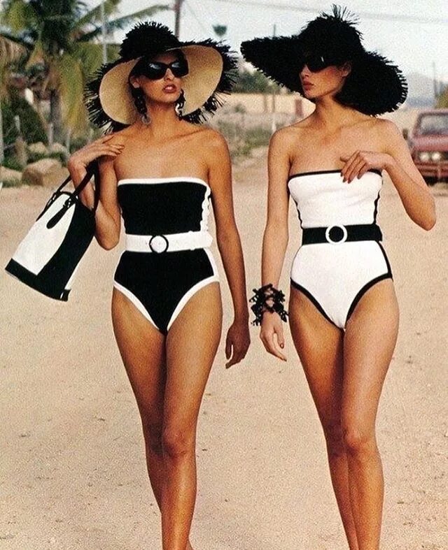 Купальники 90 фото British Vogue 1990 black and white retro vintage swimsuit Swimwear, Summer fashi