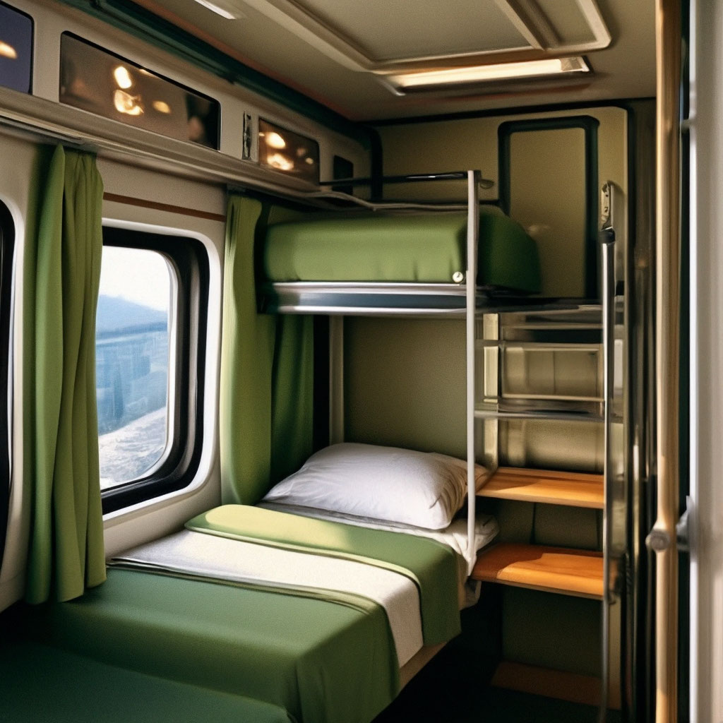 Купе 2к фото "Train. Sleeping compartment. two ." - image created in Shedevrum