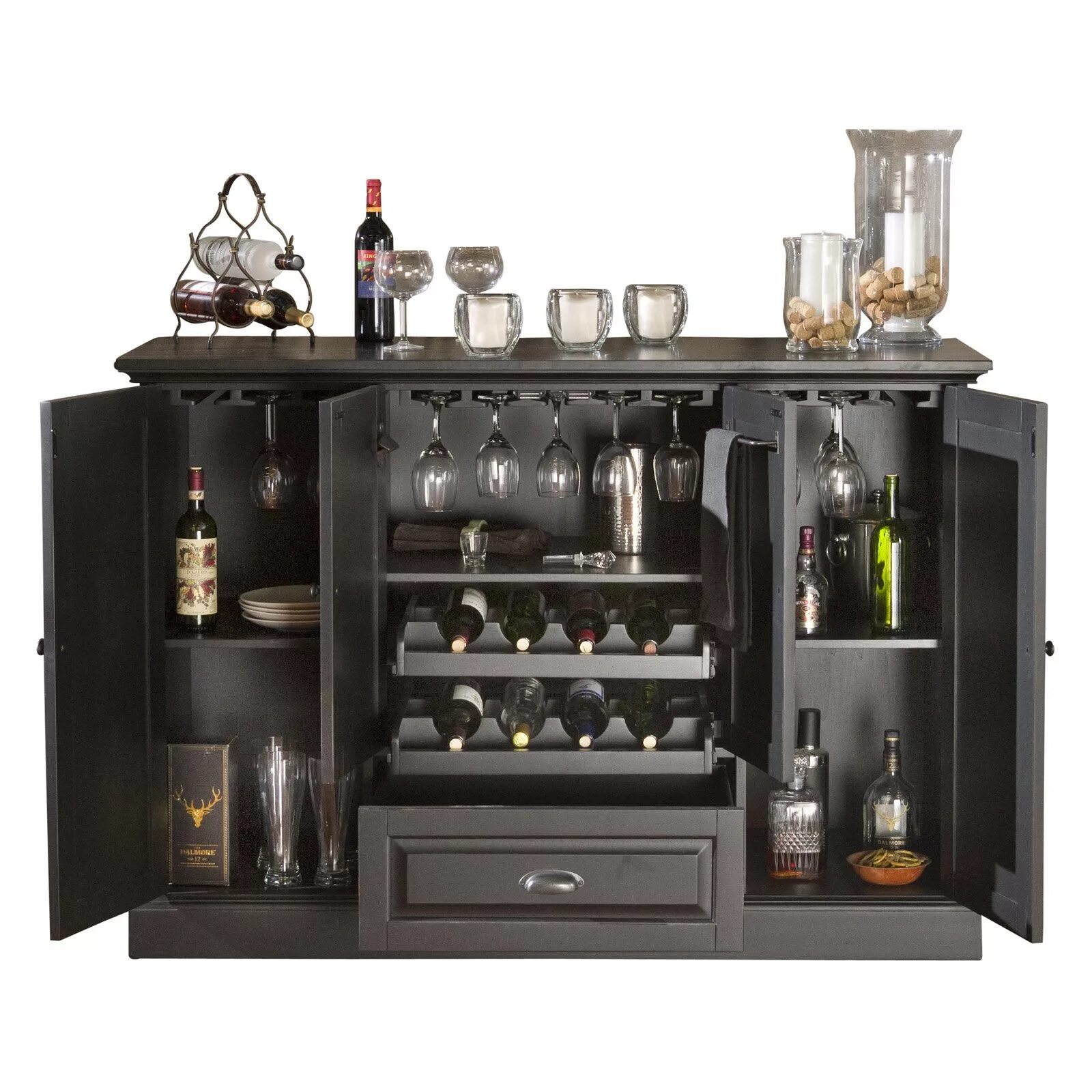 Купить бар фото AHB Carlotta Wine and Spirit Bar - Antique Black Home bar furniture, Black bar c