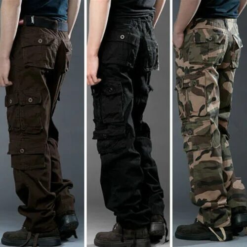 Купить брюки в стиле милитари Men's Camo Cargo Pants Military Army Combat Work Camping Trousers Multi Pockets 