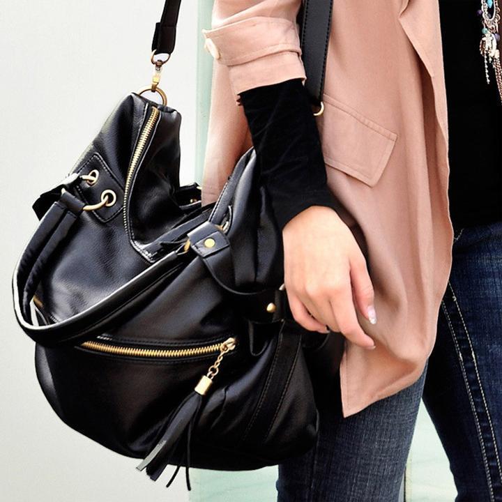 Купить черную женскую сумочку Korean Women's Leisure Tassel Shoulder Bag Large Capacity Handbag Black купить н