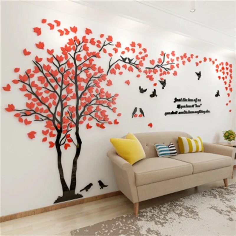 Купить декор для стен на валберис New Arrival Crystal Acrylic DIY 3D Wall stickers Red Tree Modern Living room TV 
