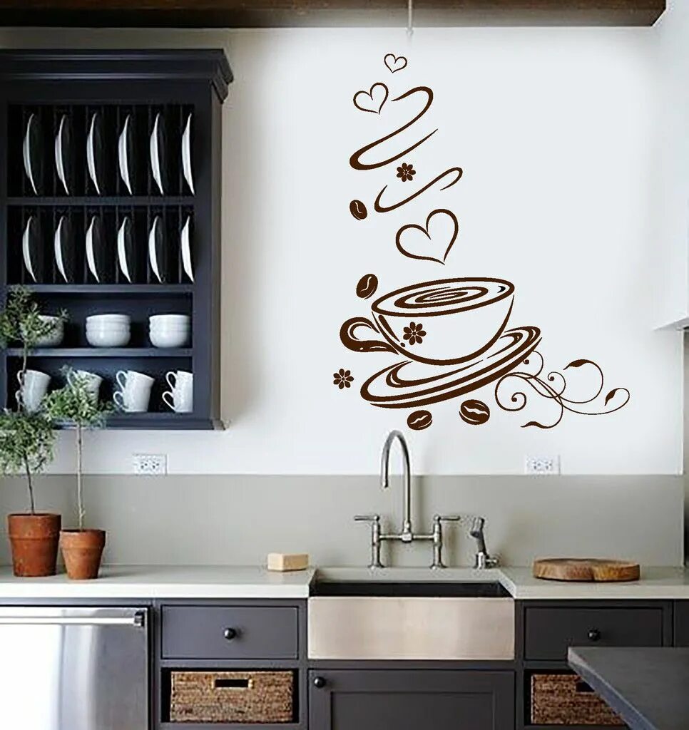 Купить декор на кухню на стену Wall Vinyl Decal Coffee Shop Cup Kitchen Art Decoration Stickers Unique Gift (ig