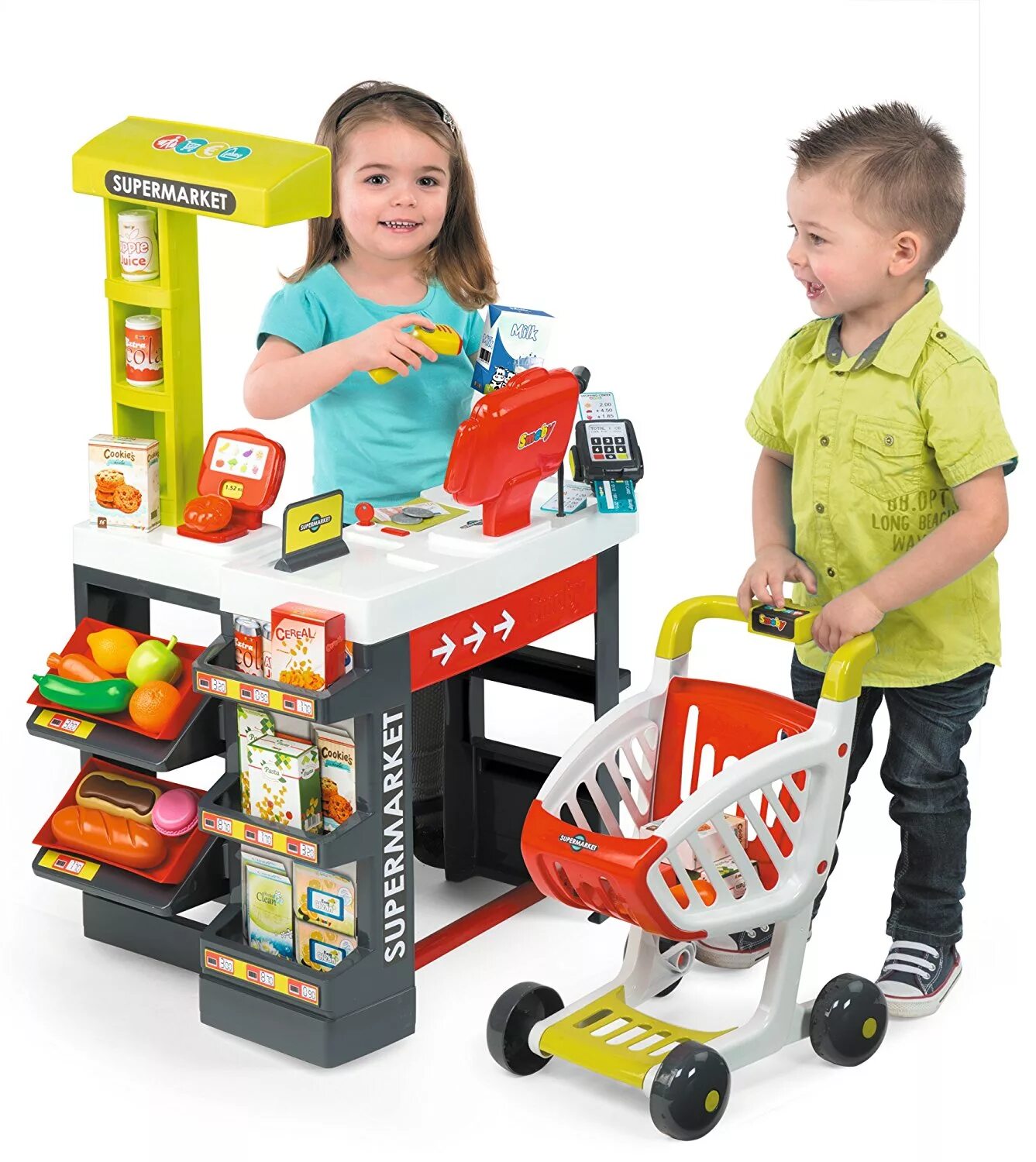 Купить детский магазин фото цена Супермаркет с тележкой, красный от Smoby, 350210 - купить в интернет-магазине To
