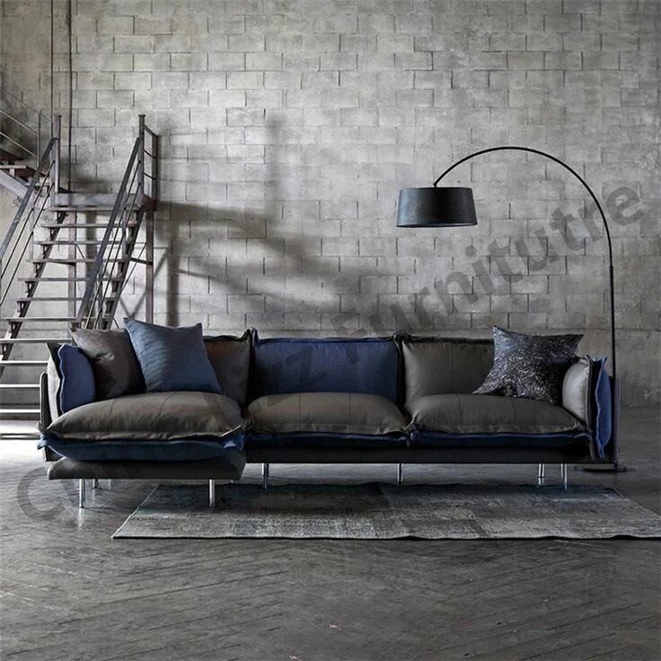 Купить диван в стиле лофт Luxury Leather Sofa with Stainless Steel Frame