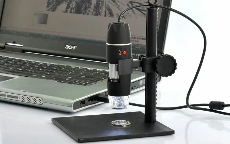 Купить электронный микроскоп с подключением к компьютеру USB Digital Microscope - 500x Zoom, 8 LEDs, Height Adjustable Stand