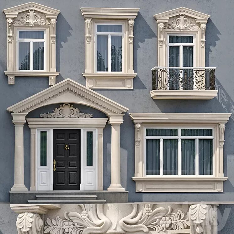 Купить элементы декора для фасада дома Windows and doors in the style of modern classics 5 3D Model - 3DSKY Decor Helpe