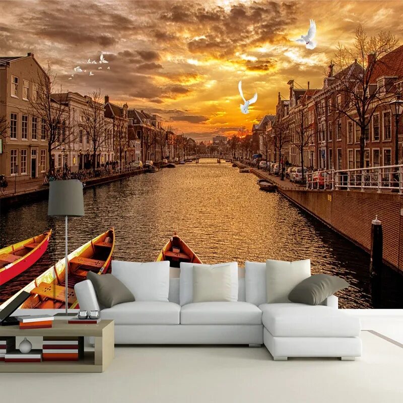 Купить фото 3д в спб Custom 3D Wall Mural Wallpaper Retro European Street Landscape City Building Sun