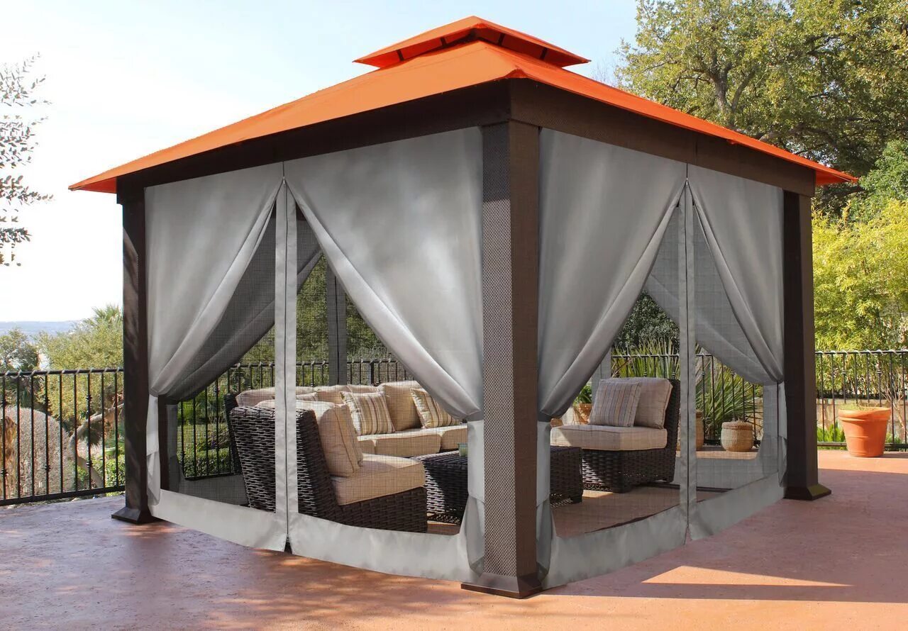 Купить фото сетки для беседки Paragon Seville Gazebo Rust Top Curtains & Mosquito Netting GZ734RK Outdoor livi