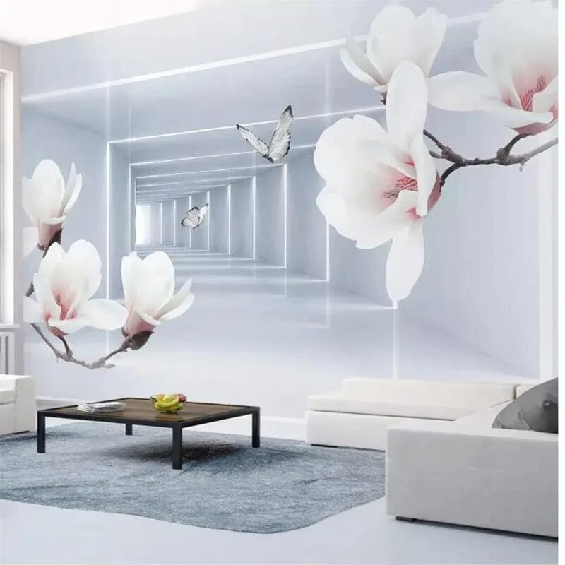 Купить фотообои в минске цены и фото Wellyu Wall Papers Home Decor Custom Wallpaper Magnolia Flower Butterfly 3d Abst