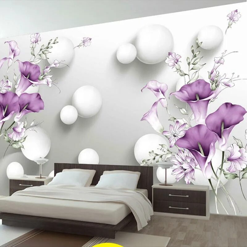 Купить фотообои в минске цены и фото Купить Фото обои 3D стерео круглый шар фиолетовые цветы каллы фрески спальня гос
