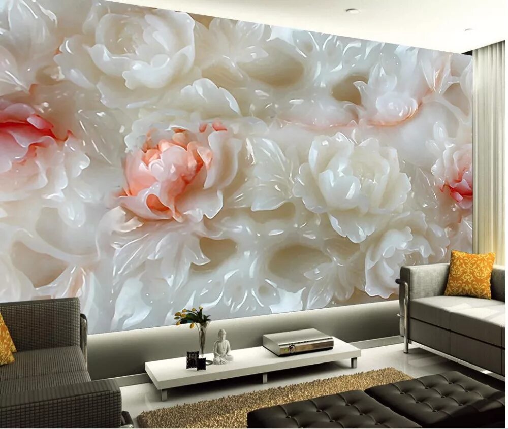 Купить фотообои в минске цены и фото Custom 3d mural wallpaper European style 3D stereoscopic Jade lotus living room 