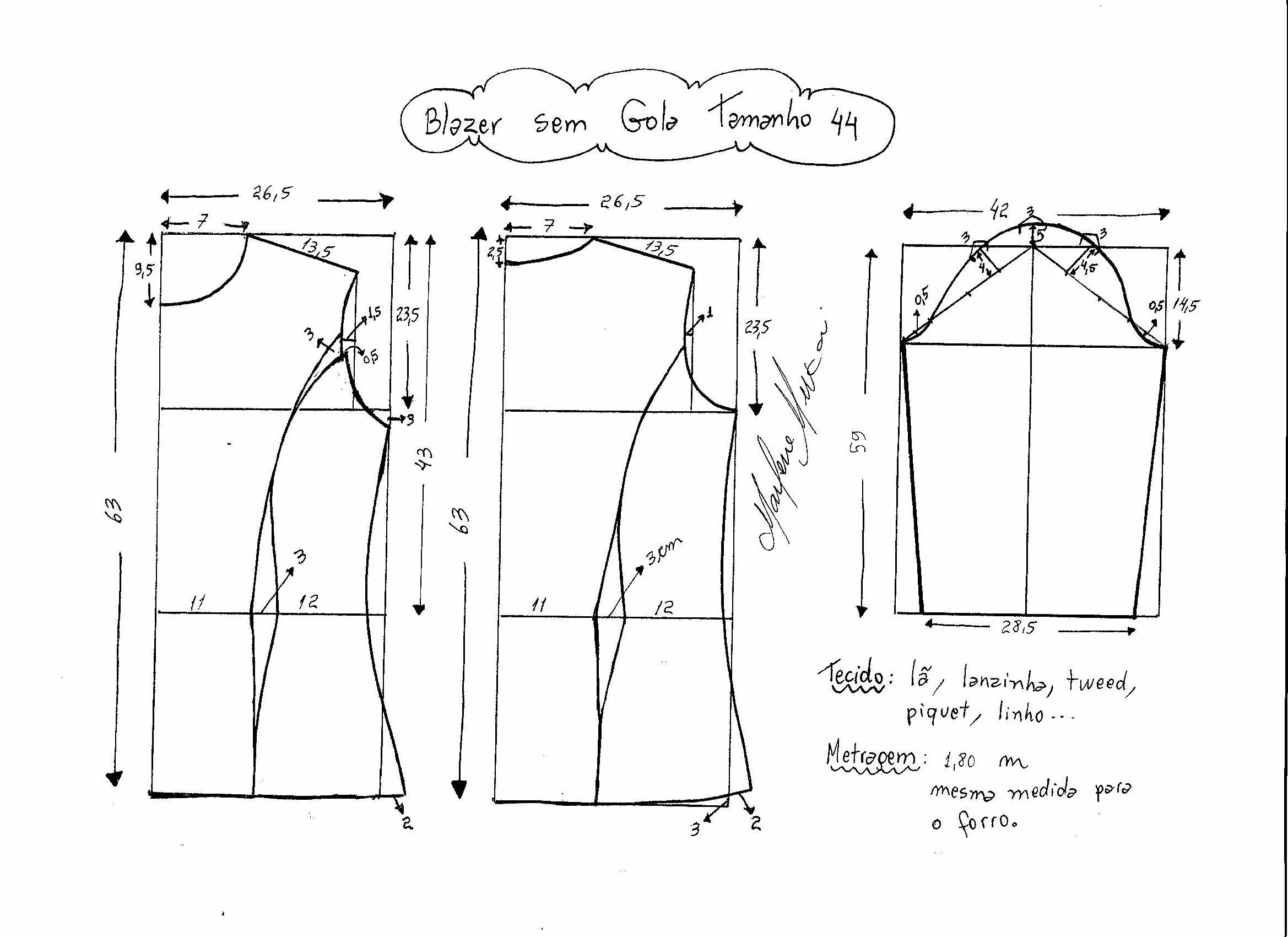 Купить готовую выкройку женской одежды на бумаге Esquema de modelagem de Blazer sem Gola tamanho 44. Girls clothes patterns, Jack