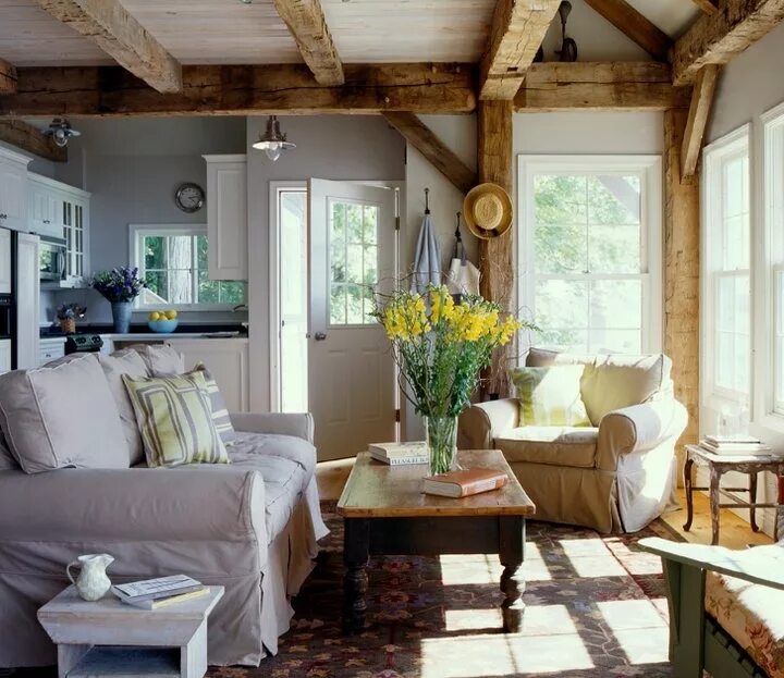 Купить интерьер для дачи Beautiful reclaimed timber frame - love the small space; many timber frame homes