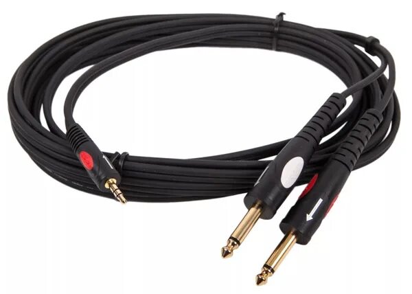 Купить кабель для подключения дома Аудио-шнур Jack 3.5mm "шт"стерео-2 Jack x6.35mm "шт" моно (1,5м) позолоченный - 