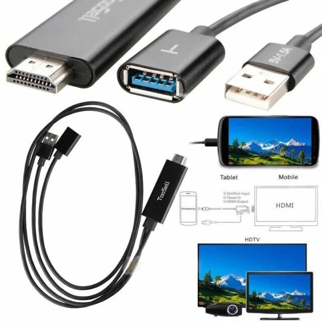 Купить кабель для подключения смартфона к телевизору Cable MINI USB MHL a HDMI Adaptador De TV 1080p HD Para Samsung Galaxy S7 iPhone