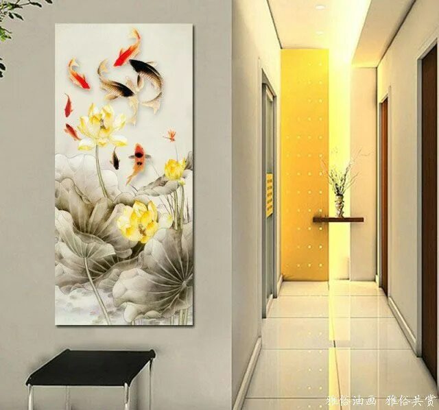 Купить картину для интерьера в прихожую Free shipping hand painted oil wall art Home Decoration Modern Abstract fish Oil