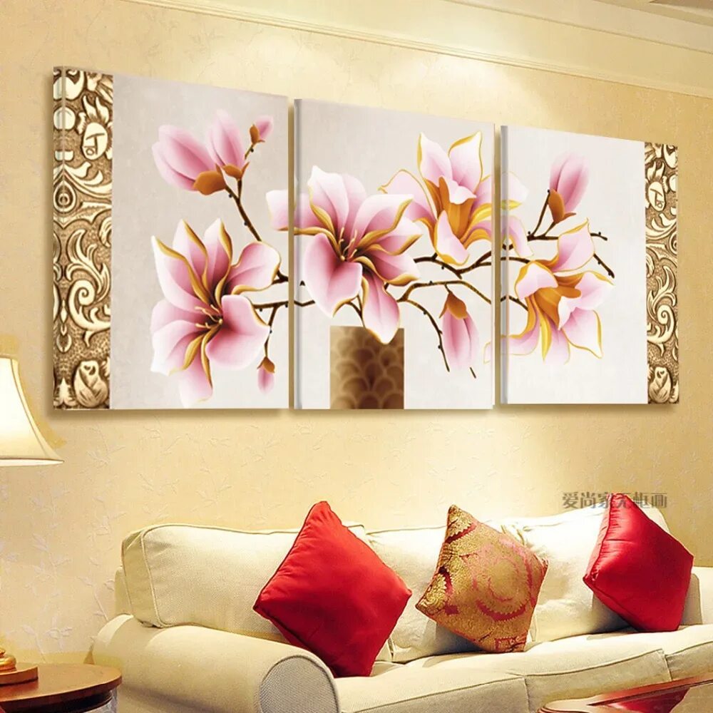 Купить картину на валберис для интерьера недорого No Frame 3pcs Print Canvas Wall Art Orchids Decoration Art Oil Painting Modular 