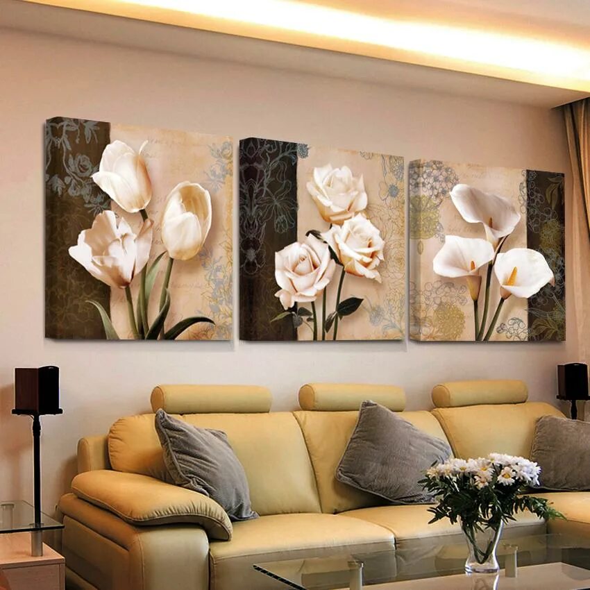 Купить картину в минске для интерьера недорого 3 Pieces Snowdrop Rose Bedroom Decor Unframed Canvas Painting - купить по низким