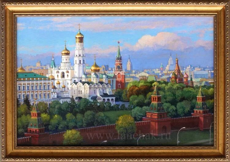 Купить картины фото в 3д московского кремля Москва. Теплый день. Картина художника Максима Ланчака. Холст, масло. Картины, К