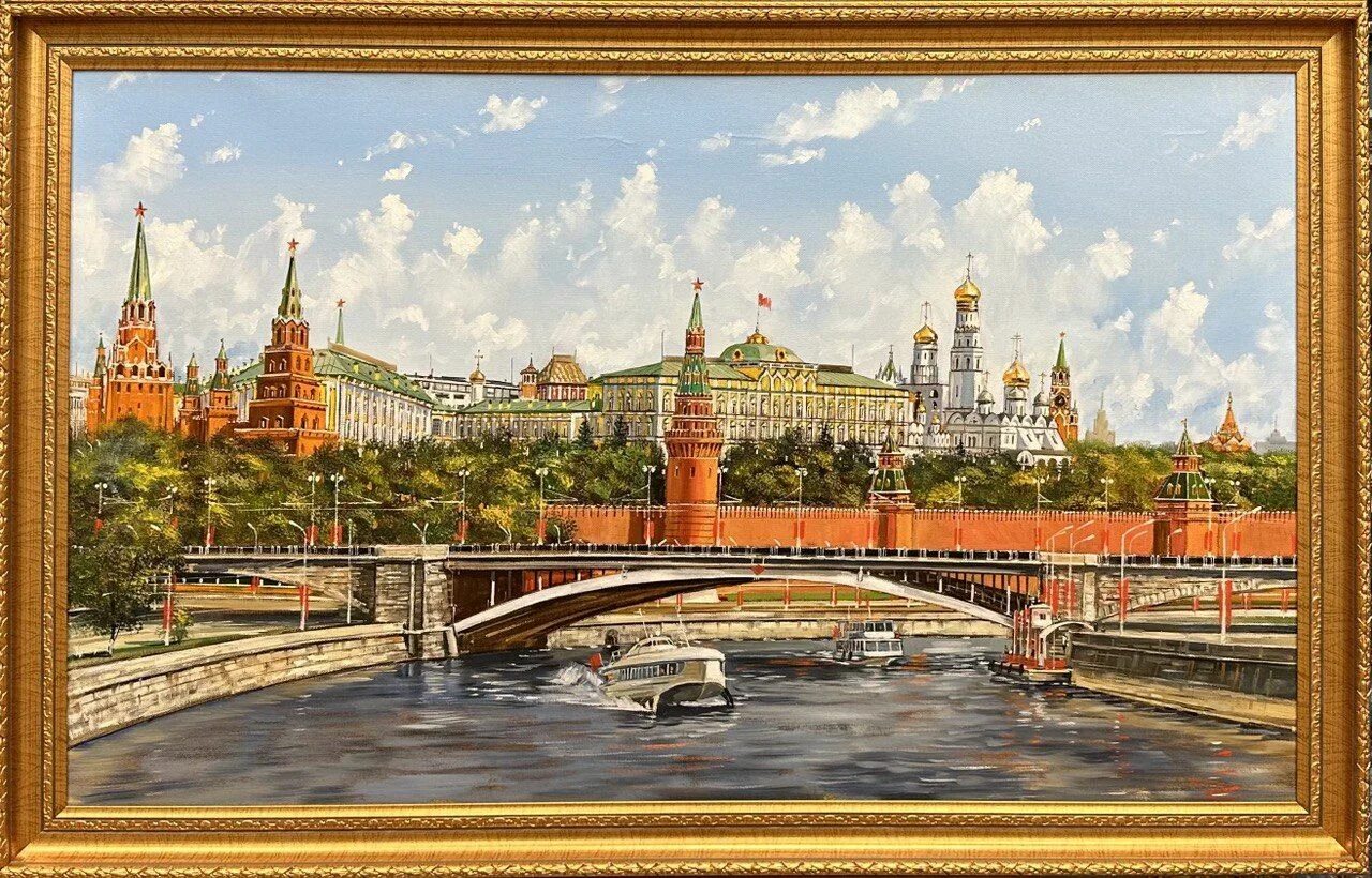 Купить картины фото в 3д московского кремля Картина маслом, городской пейзаж "Москва. Кремль". Холст/Масло. Размер 60х100. А