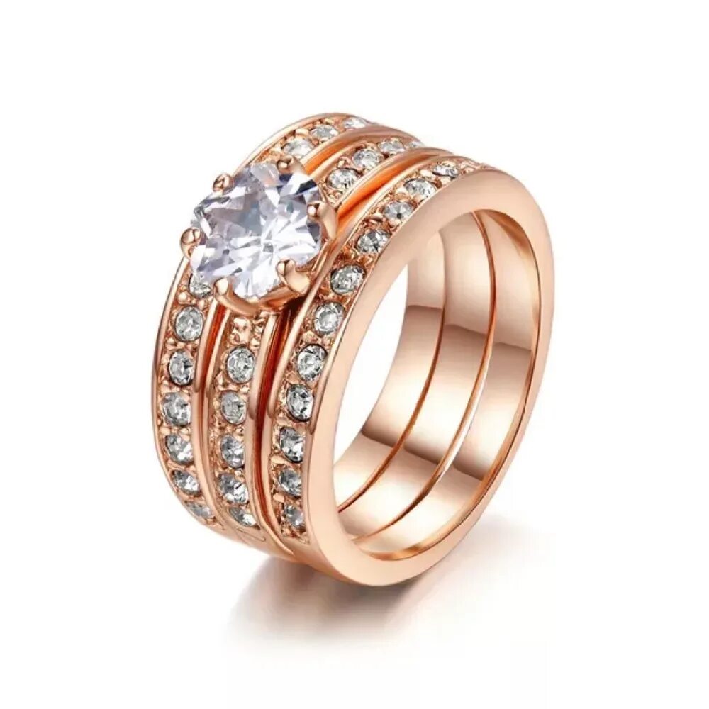 Купить кольцо золотое фото Комплект женских колец MxGxFam с 3 вставками из фианита AliExpress
