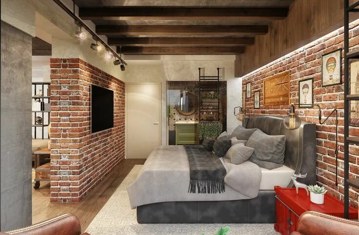 Купить комнату в стиле лофт Фотографии - Спальня в стиле Лофт - INMYROOM.ru Bedroom interior, Loft interiors