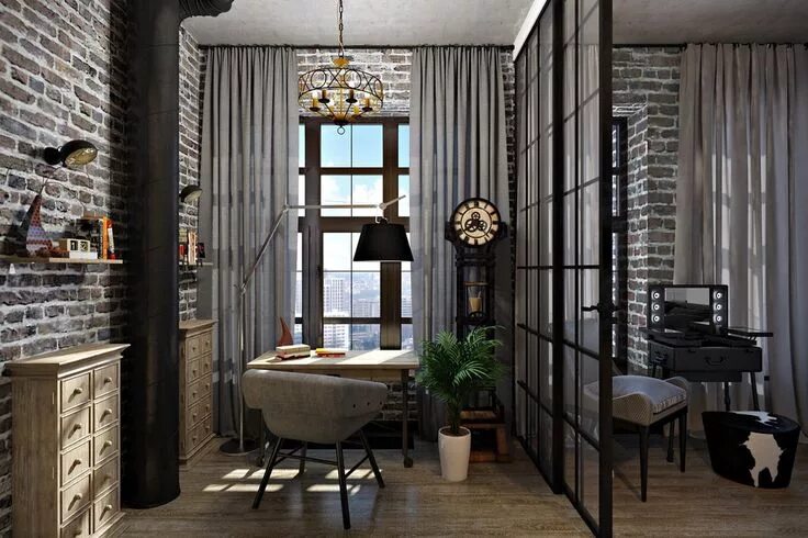 Купить комнату в стиле лофт Rich Industrial Style Unites Jewel Colours with Exposed Brick Walls Industrial s