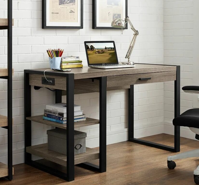 Купить компьютерный стол в стиле лофт 48" Urban Blend Computer Desk - Walker Edison D48UBC30AG in 2022 Home office des