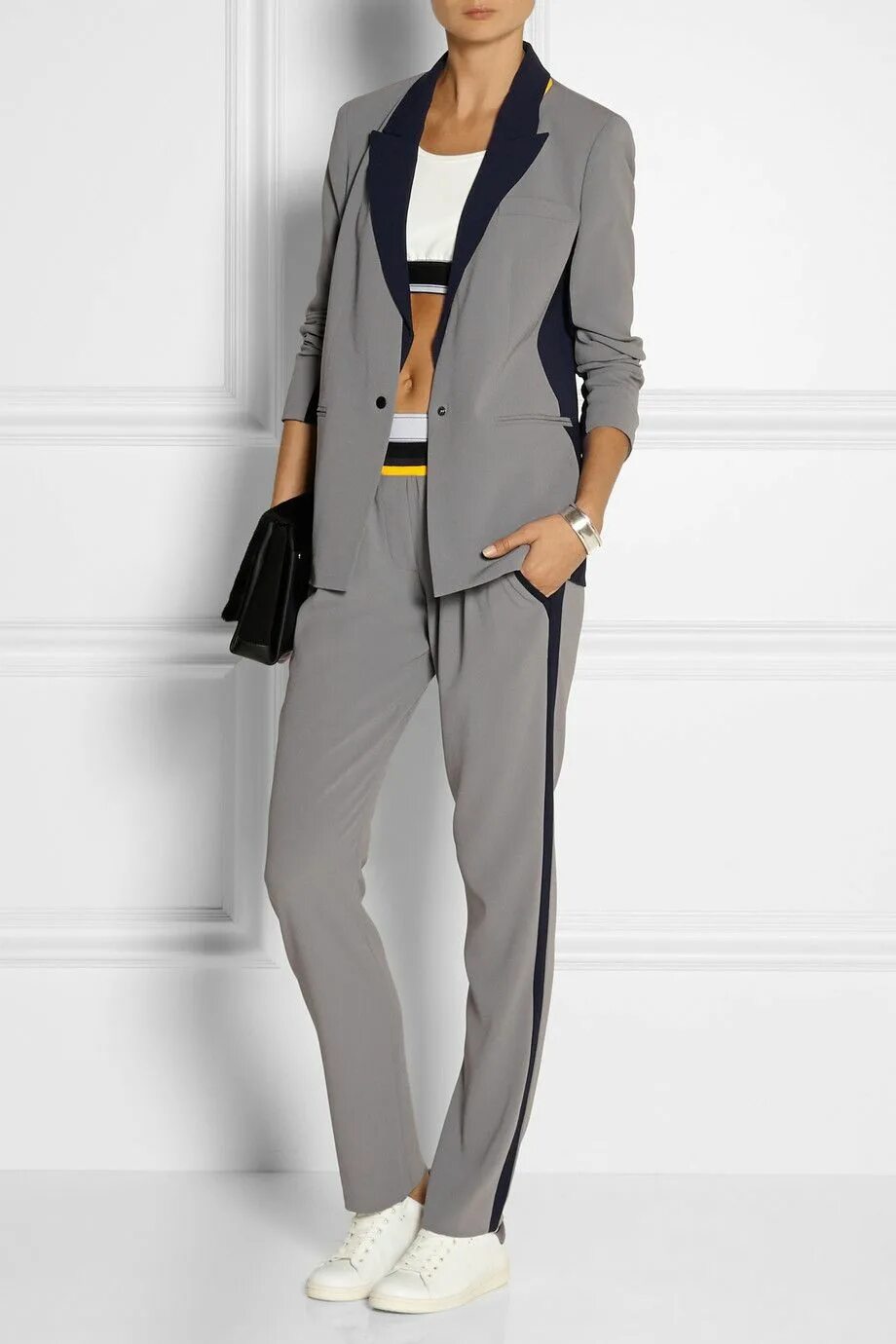 Купить костюм женский брючный спортивного стиля Gray + Cara Delevingne satin-crepe tapered pants DKNY Business attire women, Bus