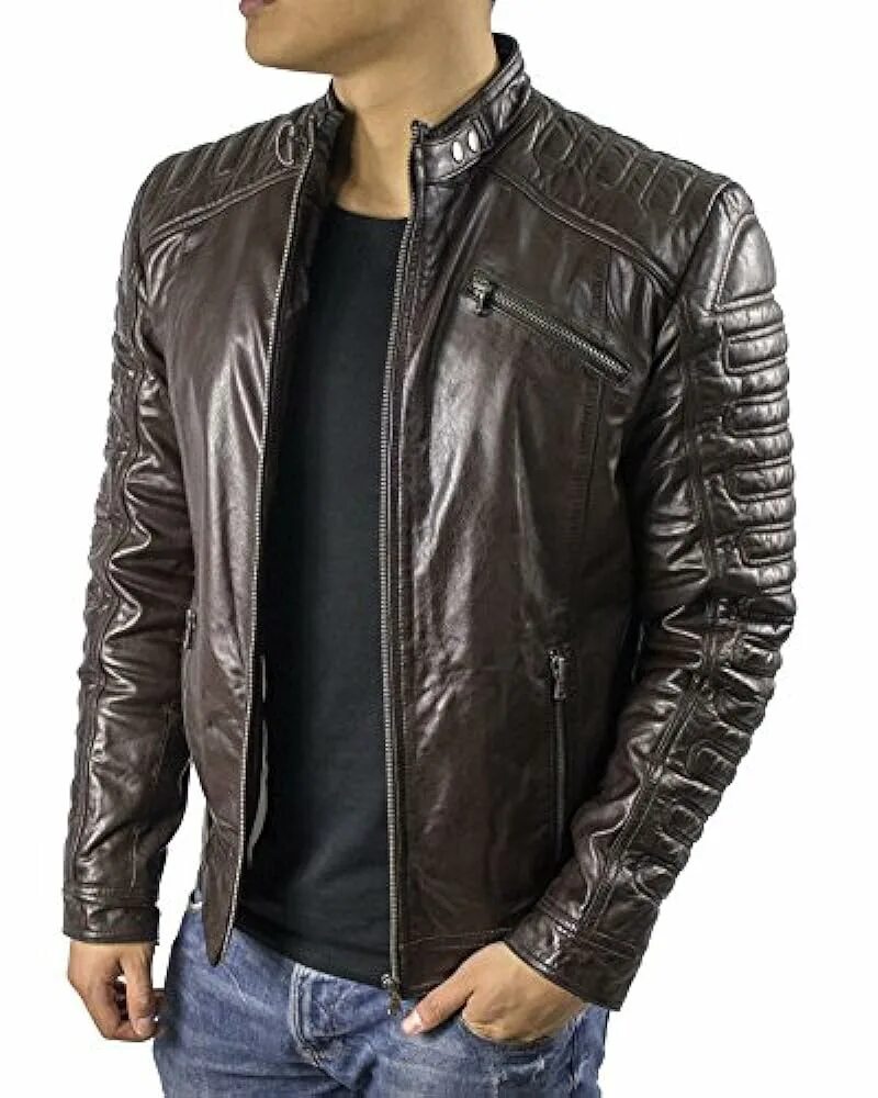 Купить кожаную куртку фото Купить мужские куртки Lederjacke Viktor - Herren Echt Biker Lederjacke (L, Braun