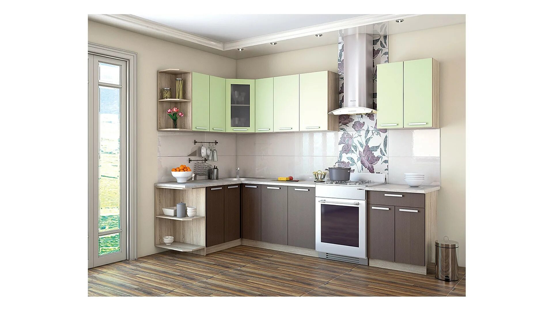 Купить кухню в минске фото и цены Купить Кухня Мила угл. 150х230 см от РБ. Цвет: Бежевый, Коричневый, Салатовый.