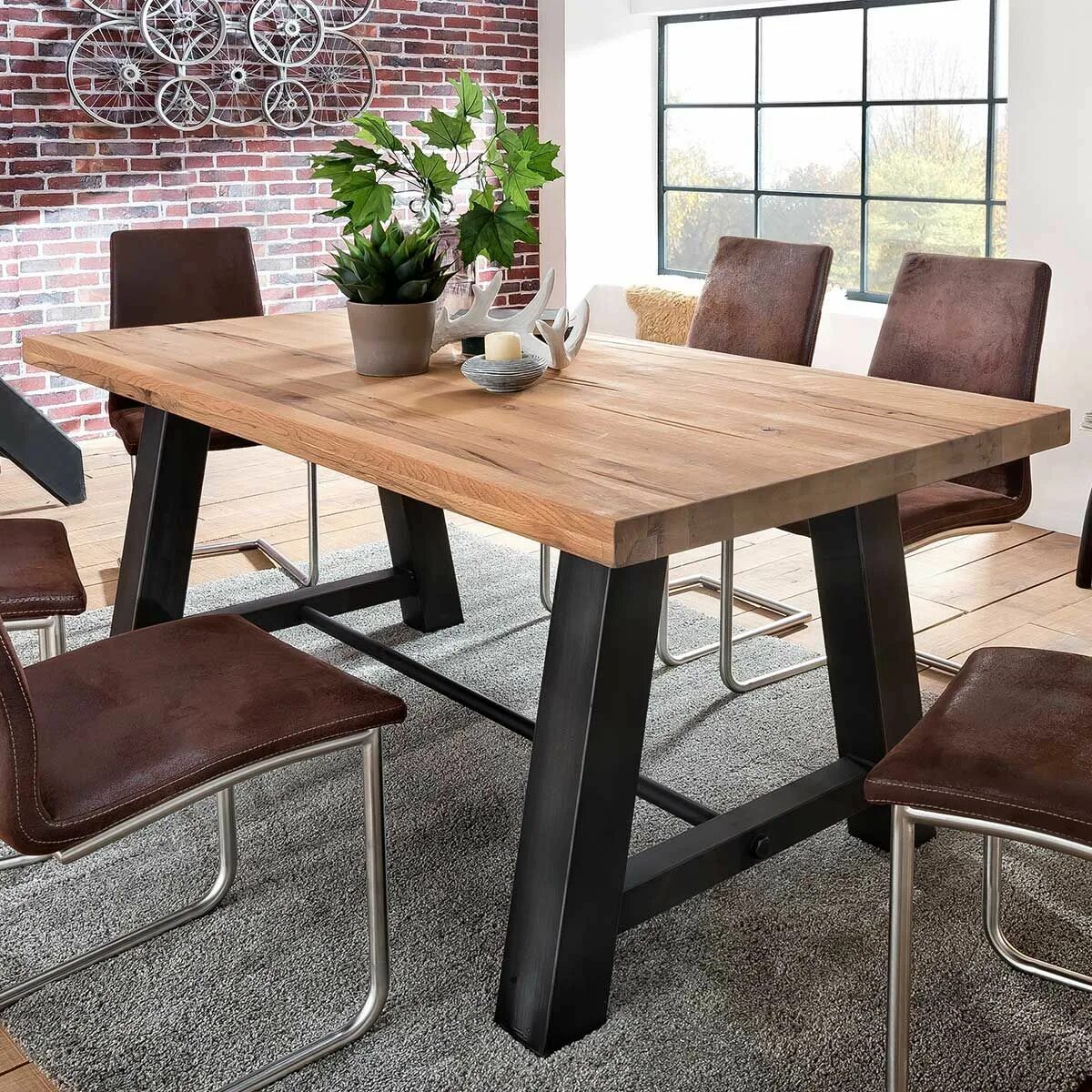 Купить кухонный стол в стиле лофт Esstisch Laval 200x100 cm in Eiche massiv / Metall MÖBEL IDEAL Esstisch holz mas