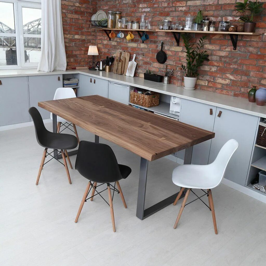 Купить кухонный стол в стиле лофт Dell Walnut Graphite Grey Dining, Solid oak dining table, Dining table