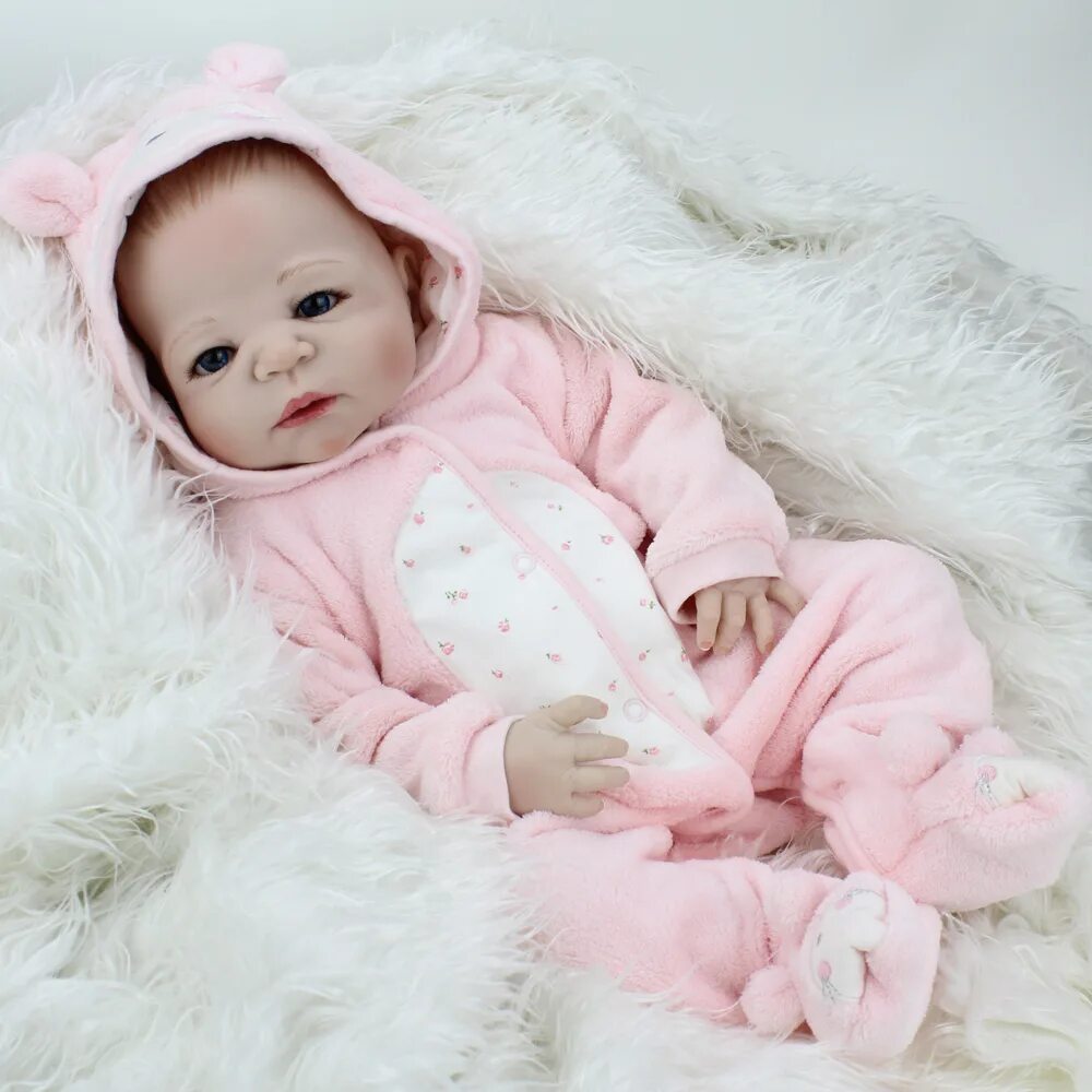 Купить куклу реборн недорого фото Виниловая кукла Реборн (Reborn Dolls) - Девочка в розовом комбинезоне (56 см) - 