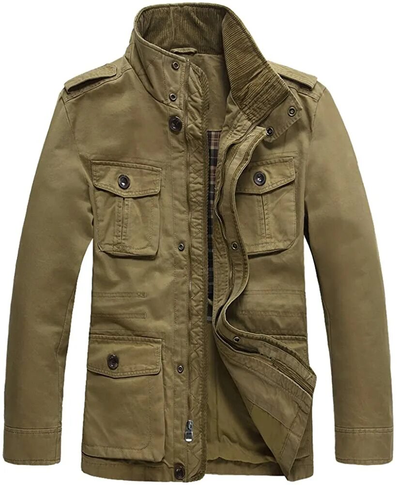 Купить куртку мужскую зимнюю милитари в стиле JYG Men's Casual Military Windbreaker Jacket Cotton Stand Collar Field Coat with