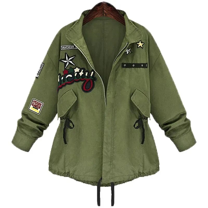 Купить куртку в стиле милитари женскую 2016 Autumn Winter Plus Size 5XL Women Military Bomber Jacket Basic Coat Army Gr