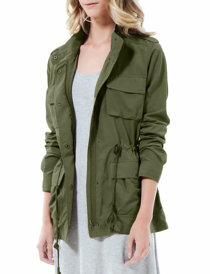 Купить куртку в стиле милитари женскую LE3NO Womens Lightweight Stand Collar Utility Safari Military Jacket Military ja